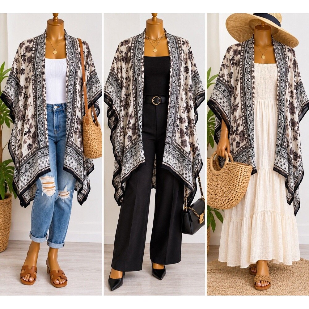 Francesca’s Floral Kimono Cardigan Women Floral Sheer Wrap Cover Up Open Front